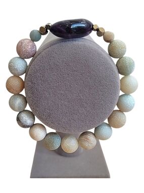 Hand Crafted Amethyst Amazonite Bracelet Beaded Size 7.5 in - 8 in
